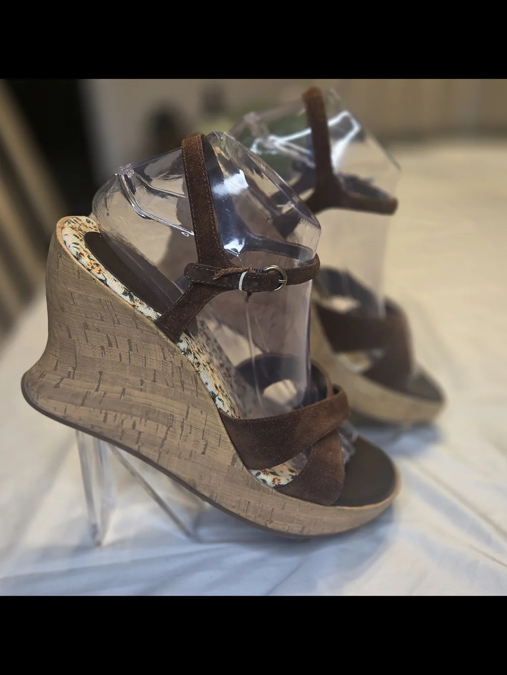Nine & Co. Brown Suede Floral Wedge Sandals Size 9M Cottagecore Boho